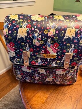 Petunia Pickle Bottom Navy Snow White Floral Backpack with Tan Accents